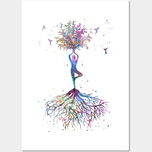 Yoga tree with hummingbirds Posters and Art